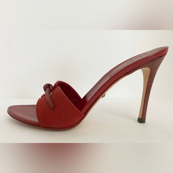 Gucci Shoes - Gucci 'Tess' Original GG Monogram Slip On Heel Red Size 8 1/2 B